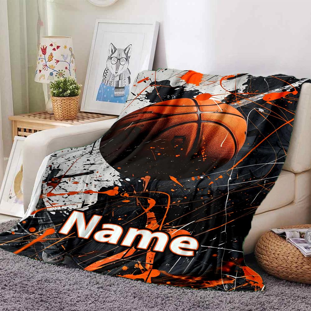 Custom Name Basketball Theme Printed Blanket - Perfect for Couch, Bed, Travel & Outdoor Use | Machine Washable, Cozy & Durable.