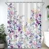 Watercolor Flower Shower Curtain, Vintage Plum Blossom Tropical Plant Green Leaf Bird Elegance, Bathroom Decor Set With Hooks