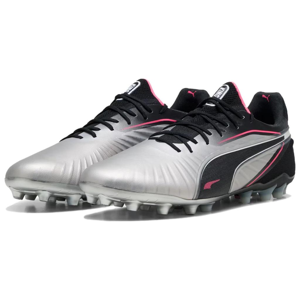 Puma King Ultimate Round Toe Comfortable MG (Rubber Short Studs) Artificial Turf Soccer Shoes Men Soccer Shoes Silver Black 108306-03
