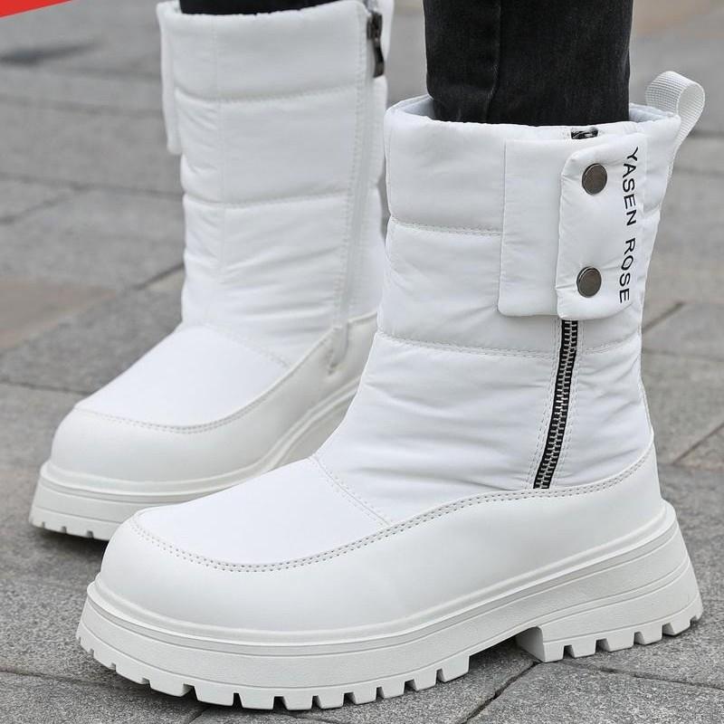 Women's Winter Thickened Padded Waterproof Comfortable Warm Anti Cold Lightweight Hiking Waterproof Non-slip Thick Sole Mid-calf Snow Boots