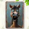 Vintage Metal Sign Funny Horse Face Wall Decor Waterproof Easy Mount Indoor Outdoor