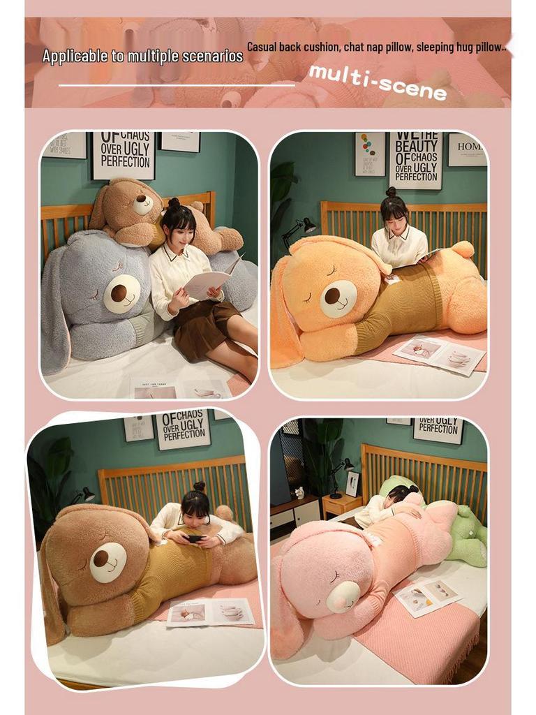 Large Cute Rabbit Hugging Plush Toy for Girl's Bed - Sleeping Pillow & Sweater Doll