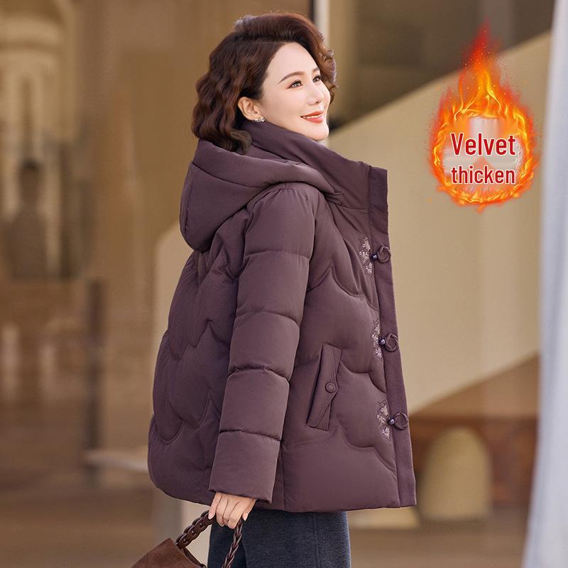 Women's 2025 Hooded Velvet-Lined Winter Jacket - New Style for Middle-Aged and Elderly - Warm Cotton Outerwear