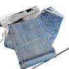 American Spicy Girl Rhinestone Lace Patchwork High-Waisted Straight Leg Slimming Denim Jeans