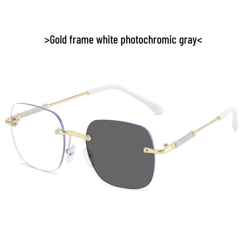 Women s Stylish Glitter Borderless Photochromic Glasses with Anti-Blue Light Slimming Lenses