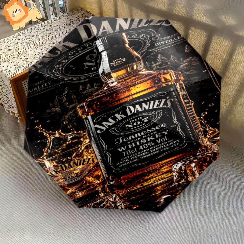 Parapluie Automatique Jack Daniel's Tennessee Whiskey - Parapluie Portable Adapté au Voyage en Plein Air Cadeau d'Anniversaire Indispensable Quotidien