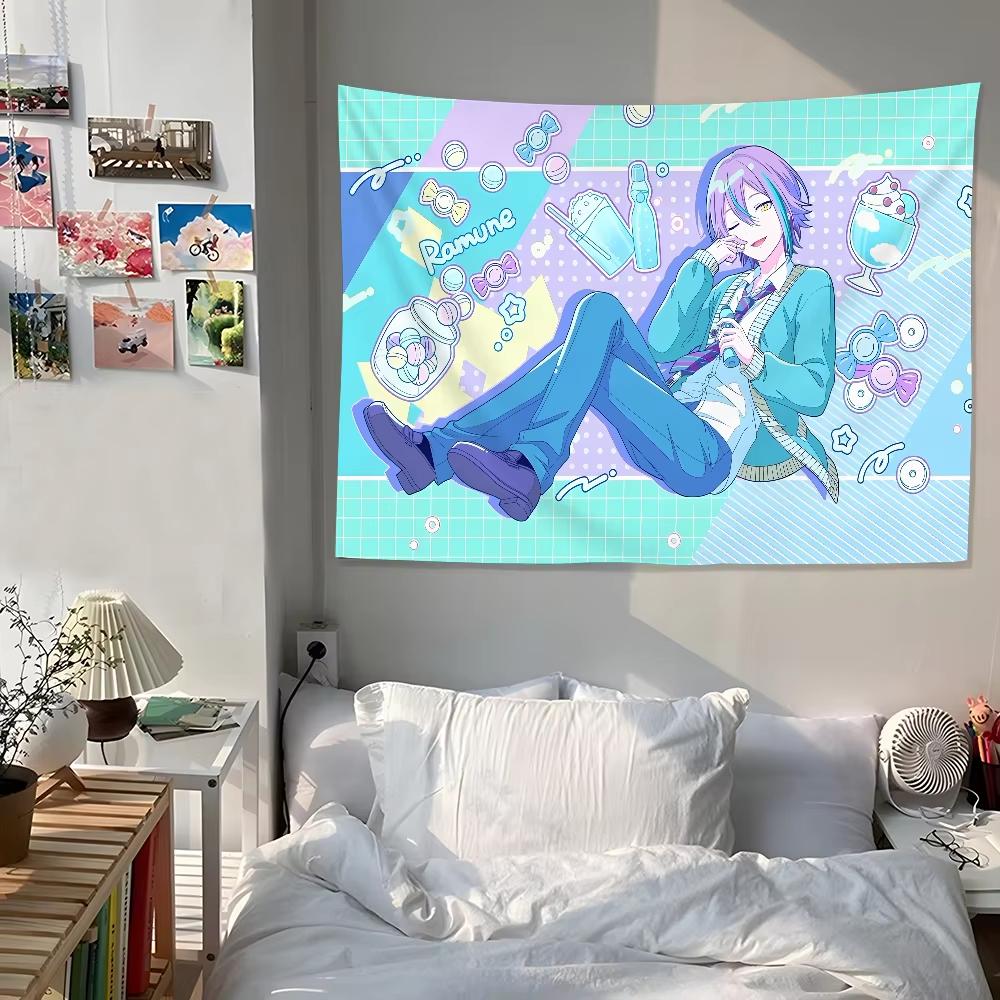 Project Sekai Cartoon Anime Tapestry Relaxed Character with Ramune Sweet Accents Room Accent for Cute Anime Soft Aesthetic