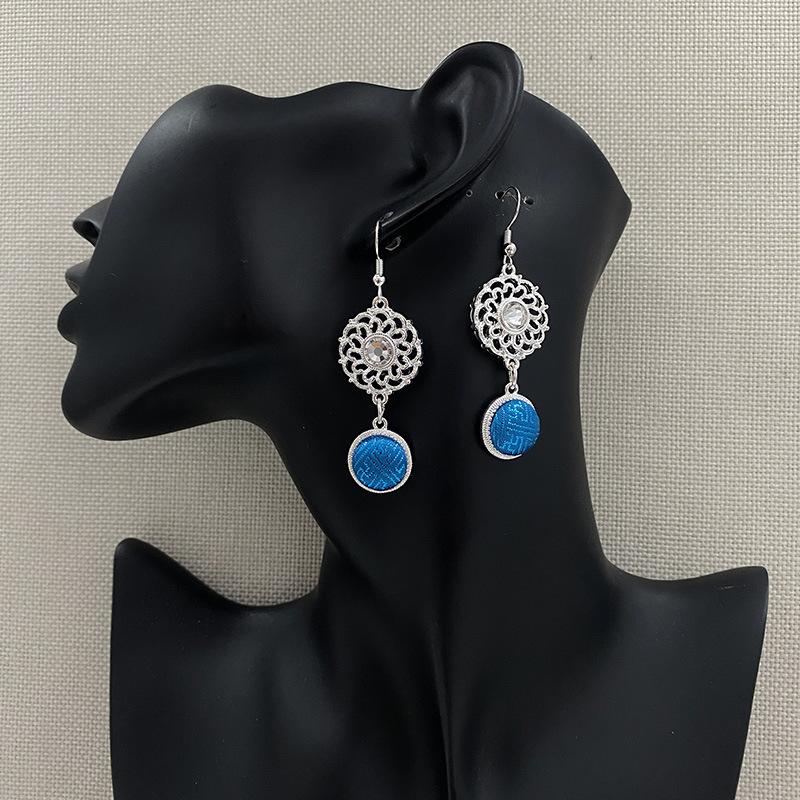 

[Fabric] Mongolian earrings women s characteristic ethnic style short earrings, zinc alloy silver-plated, imitation silver earrings