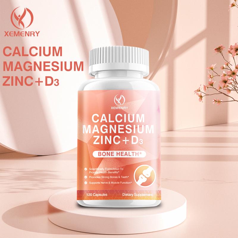 Calcium Magnesium Zinc D3 - Mood Support, Bone Support, Nerve Support - 120 Capsules Per Bottle, Non-GMO