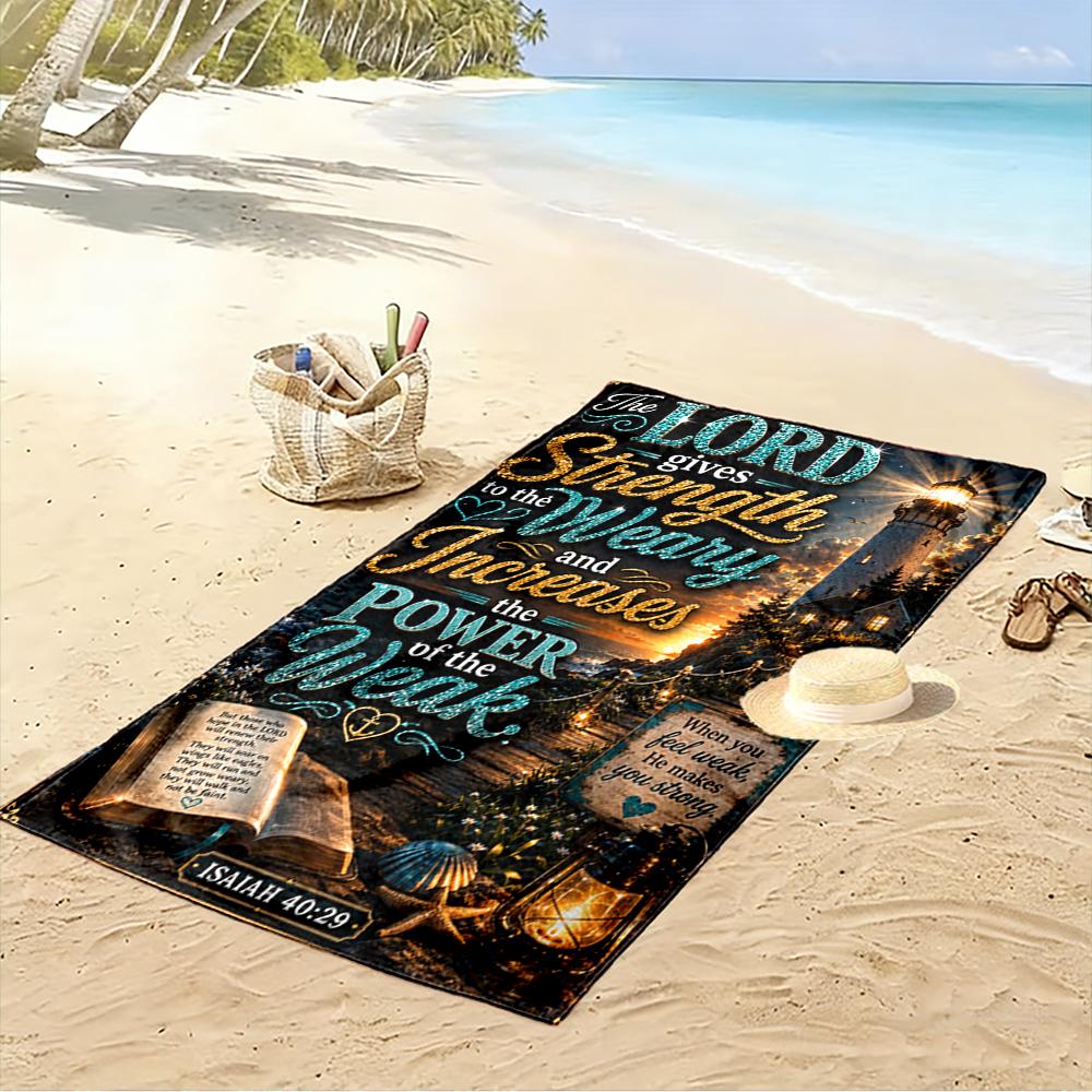 The Lord Gives Strength Lighthouse Design Beach Towel Quick-drying for Travel Outdoor Sports Jogging Beach and Swimming
