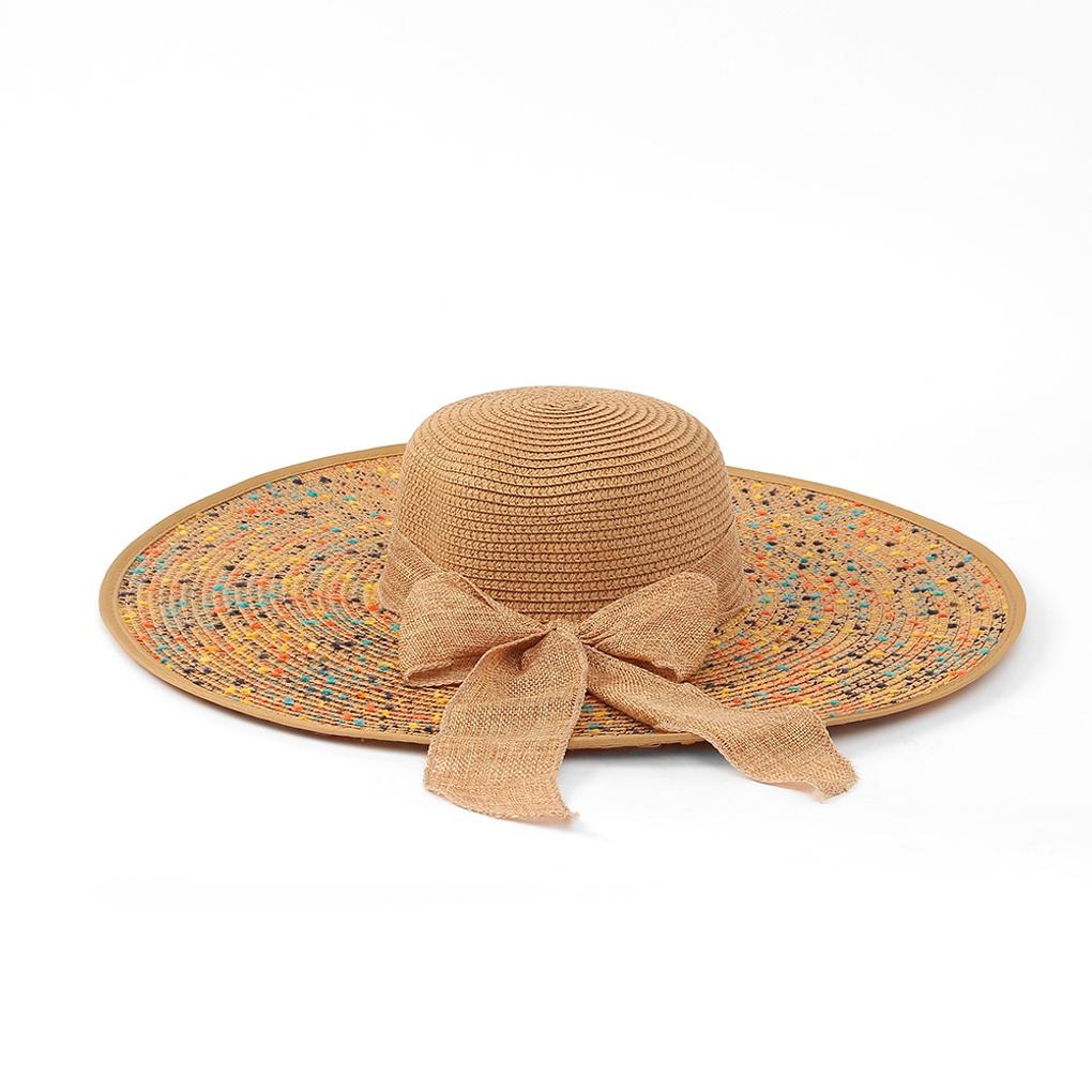 Selena Ribbon Beach Hat (Brown) Rattan Wide-Brim Hat