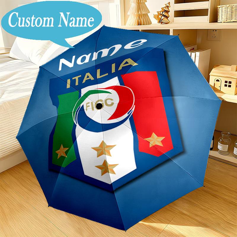 Custom Name Umbrella Italian Football Crest Umbrella 8-Frame for Travel, Camping, Casual Lightweight Portable, Essential for Family Gifts