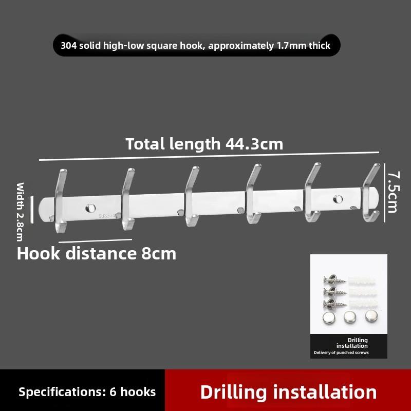 Wall Coat Hooks Mounted Stainless Steel Rack For Bathroom And Kitchen Storage