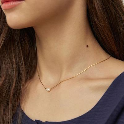 ADAUL Simple One Pearl Necklace - Gold