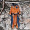 Trendy Brand Personalized Old Denim Splicing Velvet Lapel Long-sleeved Shirt Harlan Pants Two-piece Women's Spring Fashion Suit