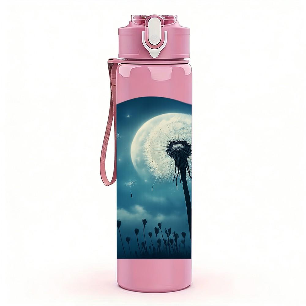 1PC Dandelion Moon Night Art 750ml Color Plastic Sports Water Bottle Leakproof Flip Straw Lid Suitable for Sports Office Home Use