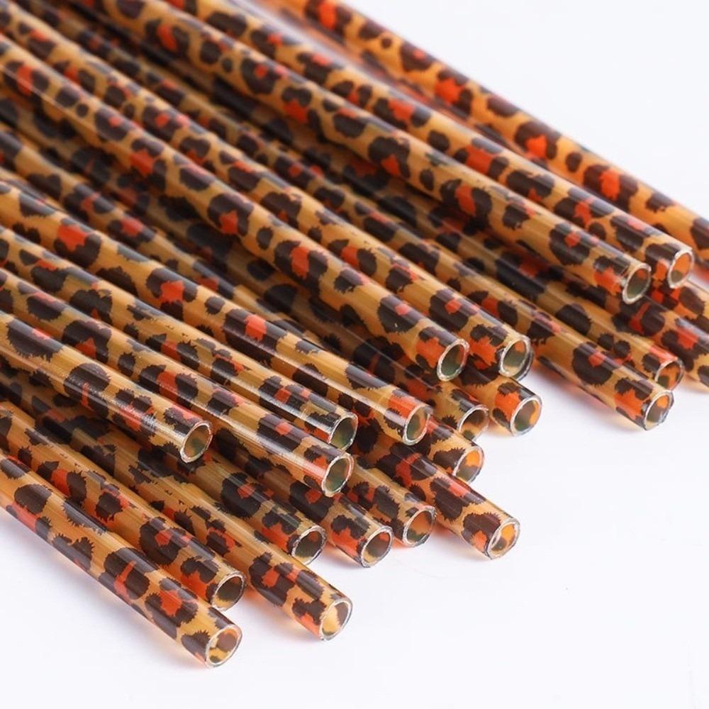 Reusable Drinking Straws Leopard Print Plastic Drinking Straws Animal Print Straws  Restaurants 10 Straws -1 Brush