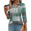Women’s Fashion Loose Fit Three Quarter Sleeve Top with Button and Geometric Print for Casual or Daily Wear