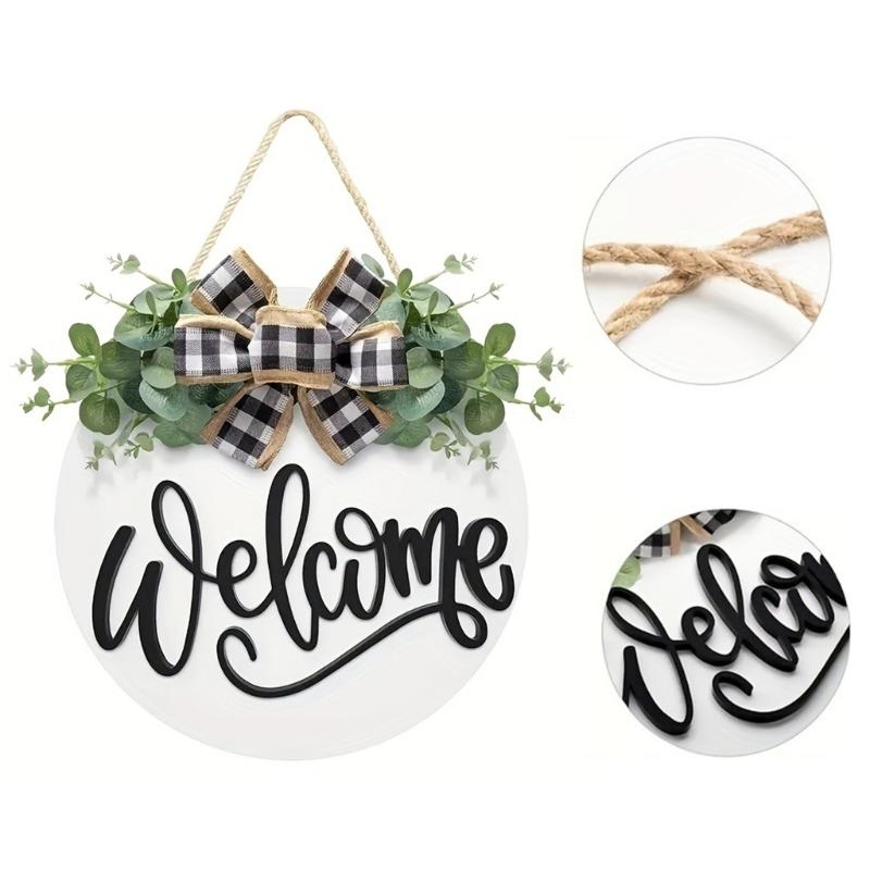 Welcome Sign Front Door Decorations,Round Wood Wreath Wall Hangings Decors for Outdoor Indoor,Home,Farmhouses ,Porch