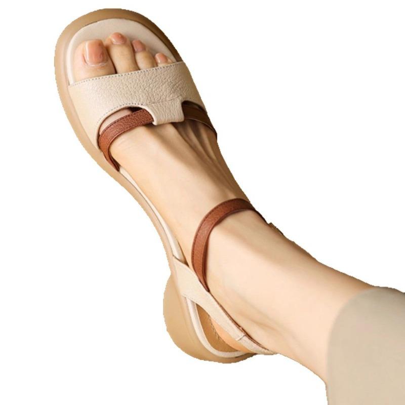 New Thick-soled and Coarse-heeled Women's Shoes with Soft Leather One-line Fish-mouth Sandals