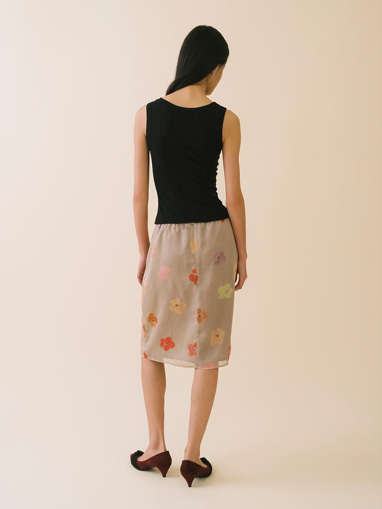 Average Attitude Sheer Floral Skirt_Dusty Taupe
