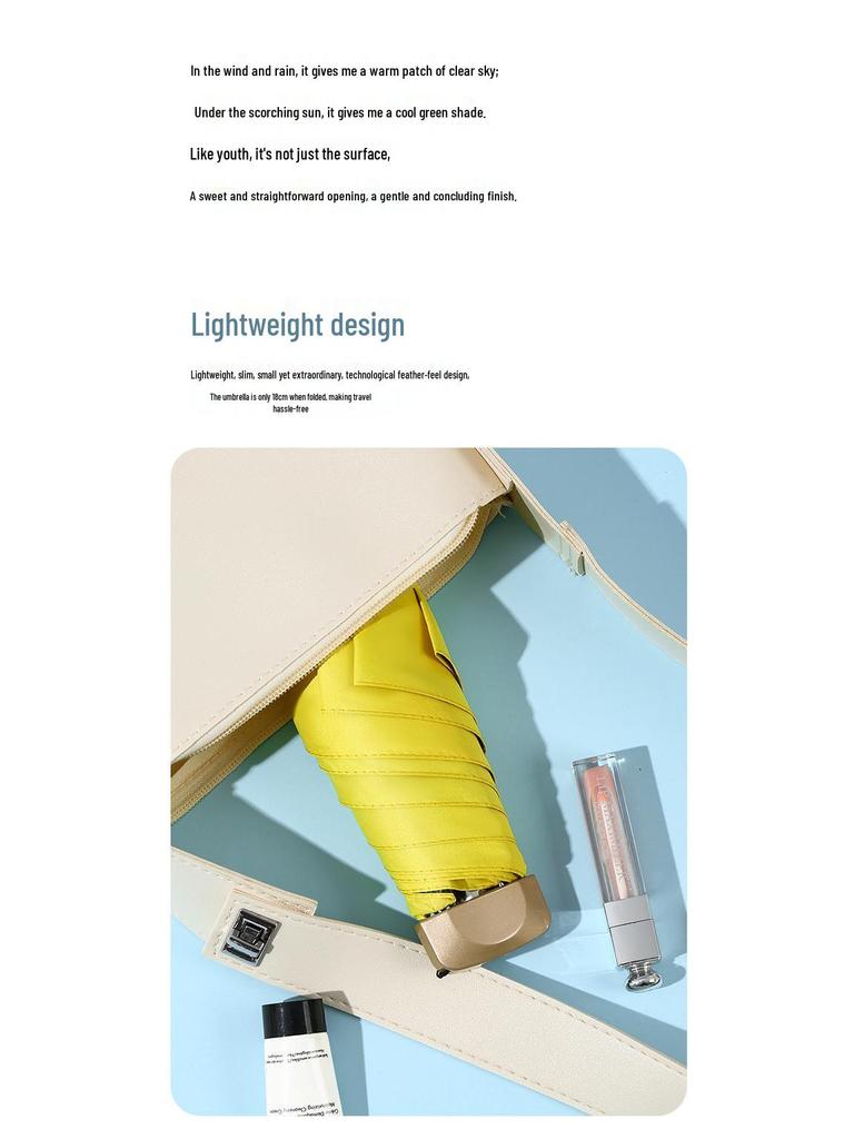 Black Vinyl UV Protection Mini Folding Umbrella - Portable, Full Blackout, Sun Shade Gift.