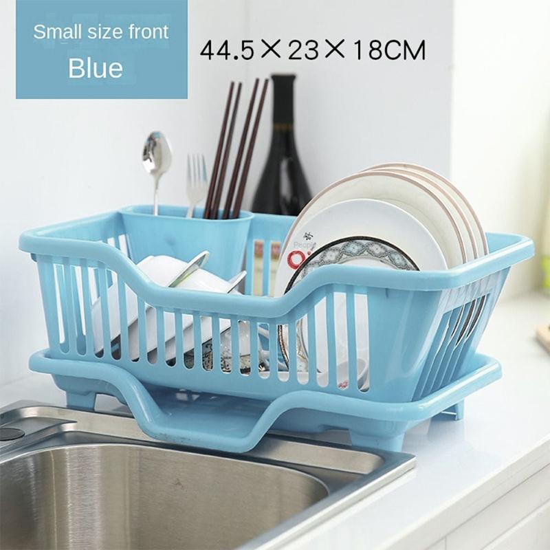 

Dish Drying Rack Kitchen Utensils Drainer Rack With Drain Board Countertop Dinnerware Plates Bowls Chopsticks Spoons Organizer синий