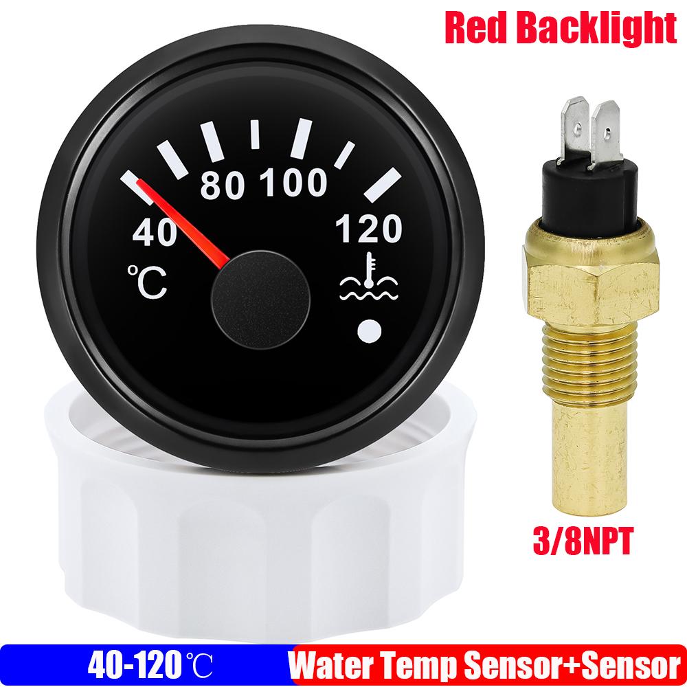 40~120 Celsius 52mm Water Temperature Gauge+Sensor with Flash Alarm Waterproof Red Light Water Temp Meter for Car Boat 12V 24V