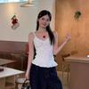 Korean White Sweet Polka Dot Ruffle Hem Sling Vest Women's Spring New Inner Sleeveless Stacked Top