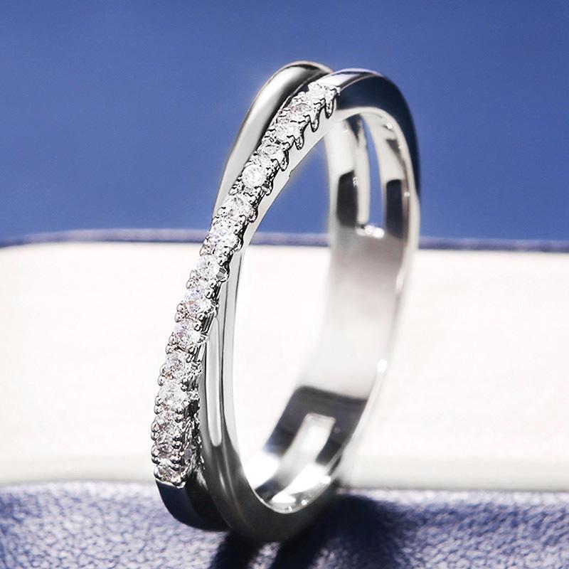 Huitan Classic Simple X Shape Cross Women Ring Luxury CZ Stone Mix Metal Color High Quality Wedding Ring Daily Versatile Design