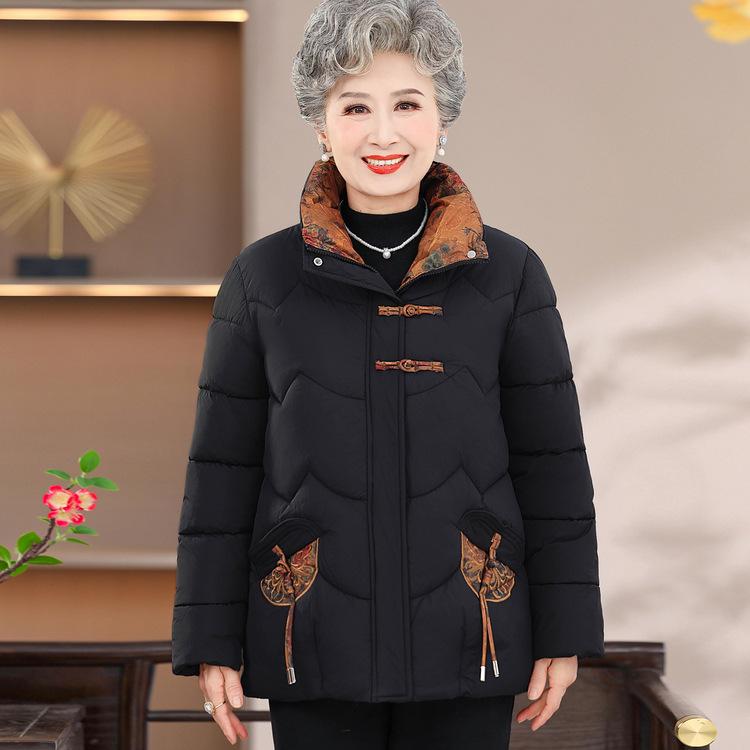 Mom's Winter Thickened Cotton Coat New Style Middle-aged and Elderly Women's Down Cotton Coat Grandma's Large Size Fashionable High-neck Cotton Coat