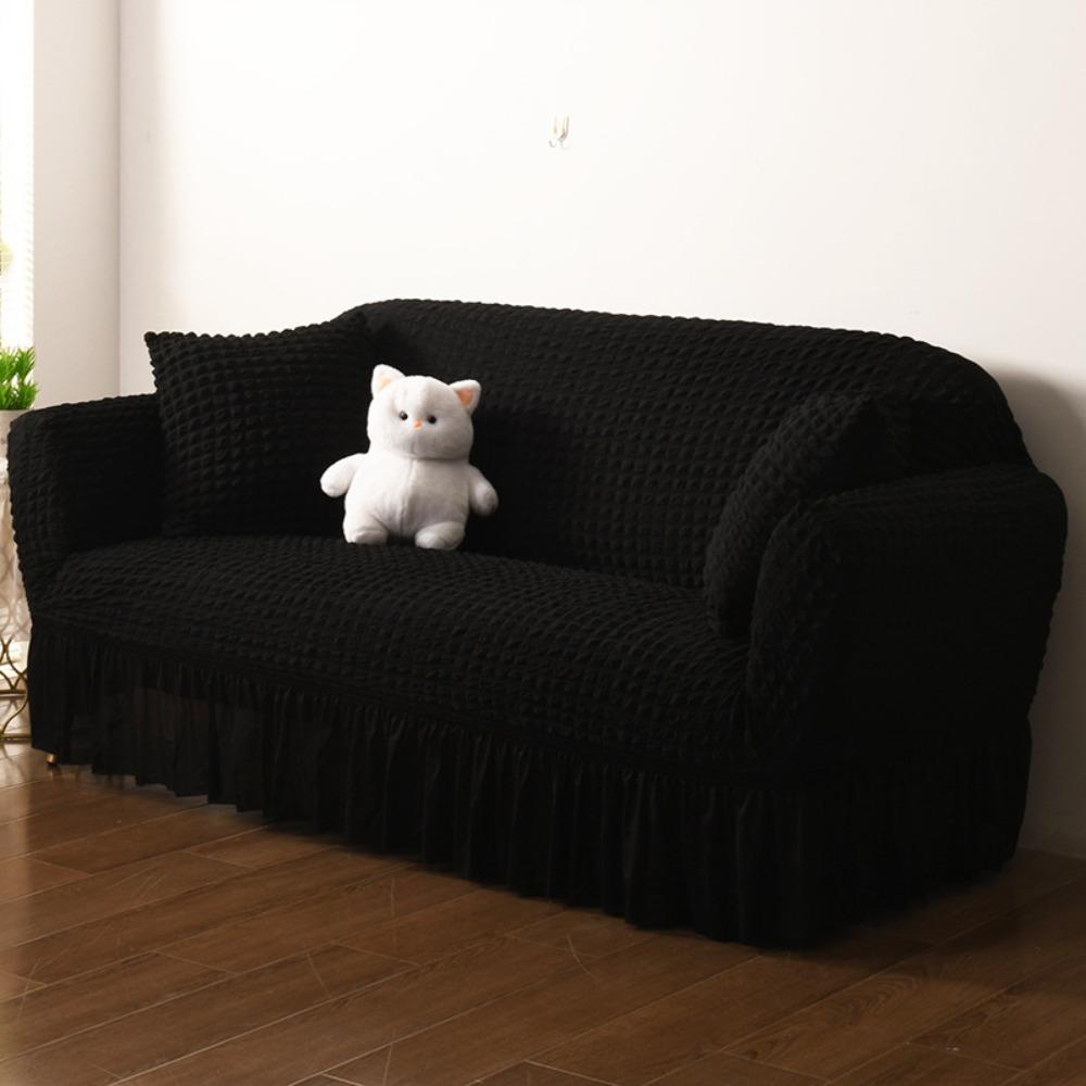 Thick Elastic Bubble Gauze Sofa Cover with Lace Full Wrap Slip Proof for Chaise Lounge Sectional Sofa