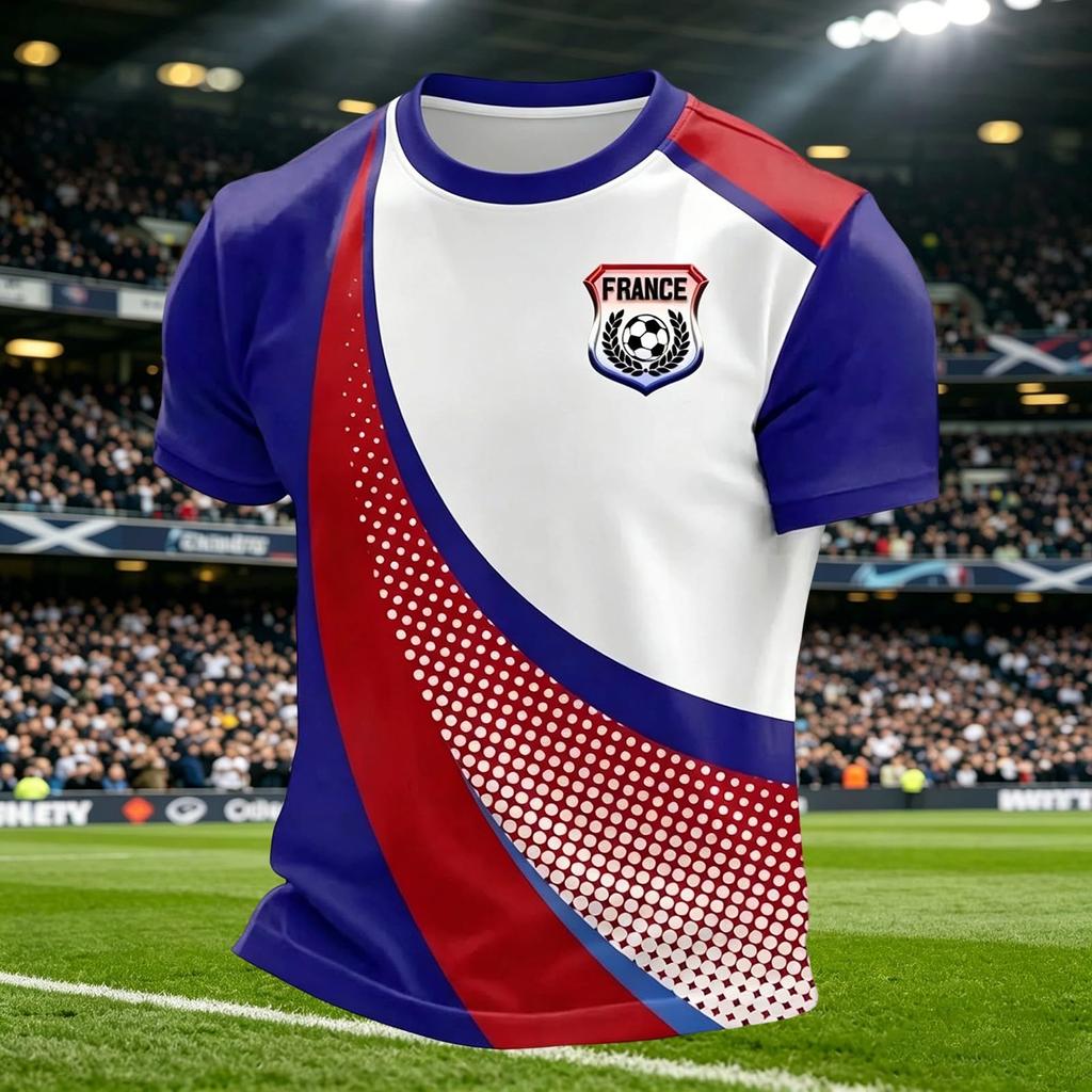 Men's Casual Crew Neck Short Sleeve Pullover T-Shirt Football Fan Jersey World Cup Supporter Top France Design