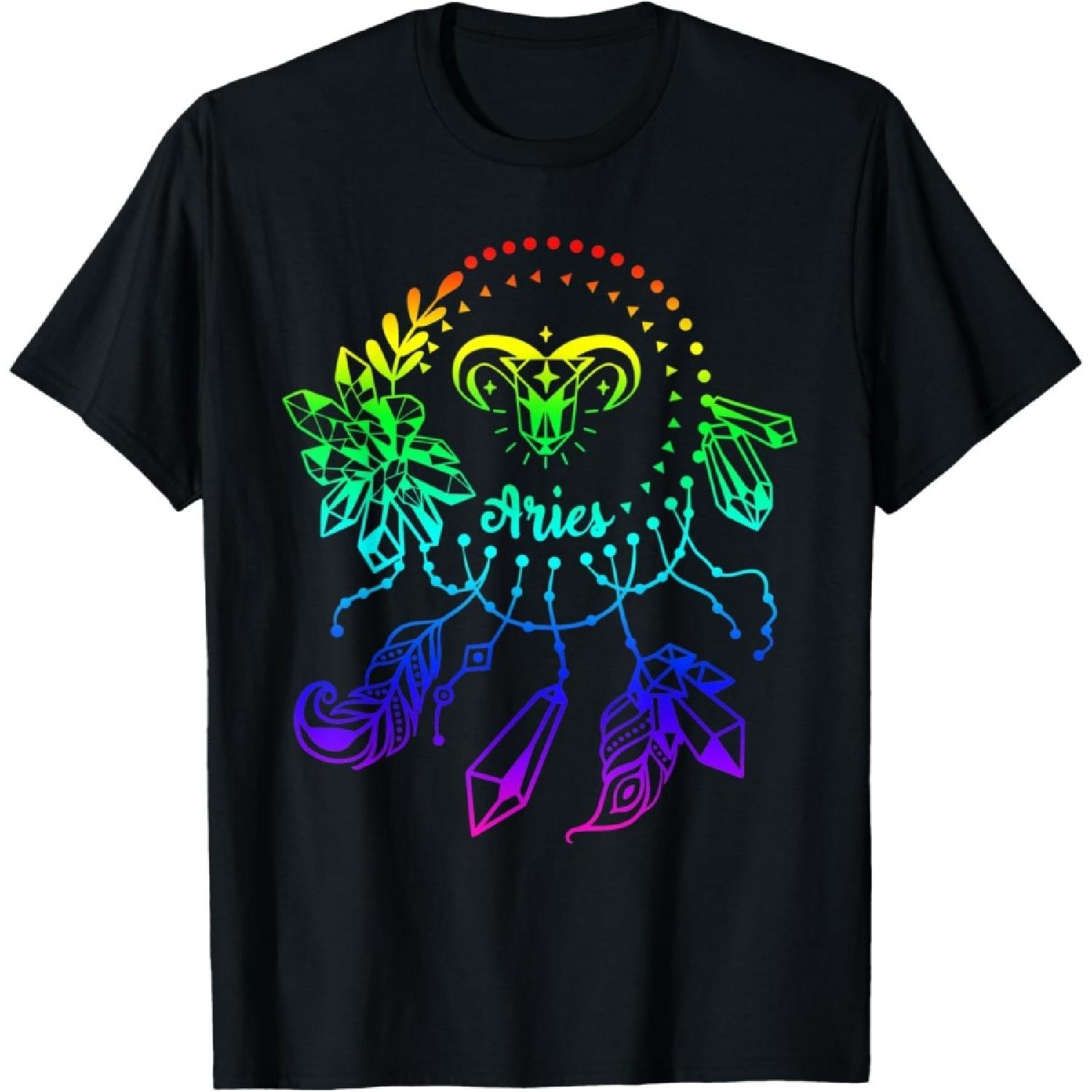 Rainbow Wind Chime Aries Zodiac T-Shirt S чёрный