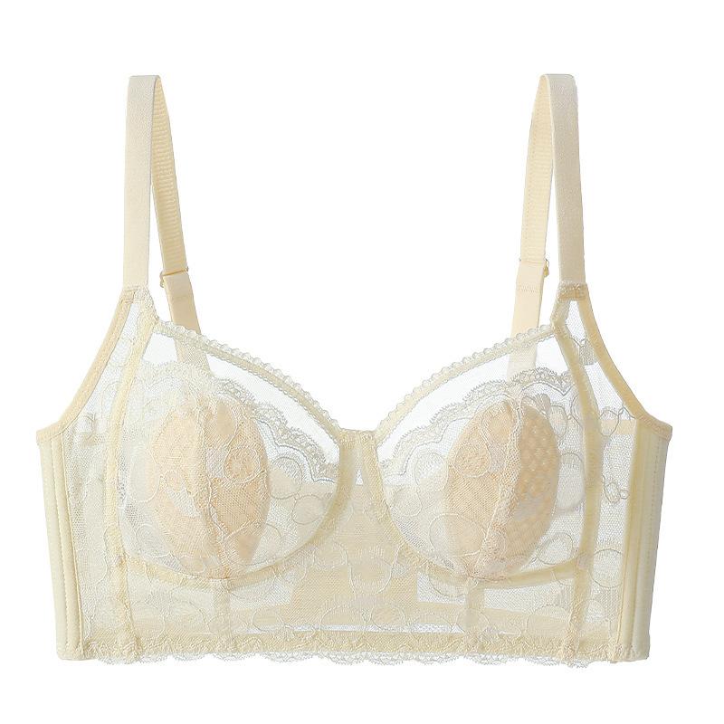 Big Breasts Show Small Underwear, Women Gather and Adjust, Close Secondary Breasts, Anti-sagging, Sexy Lace, No Steel Ring, Bra, White.
