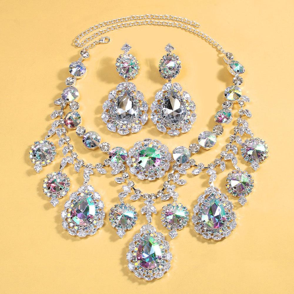 Exaggerated Water Drop Jewelry Set Personalized Design Rhinestone Necklace Earrings A Set Of Accessories Jewelry Set