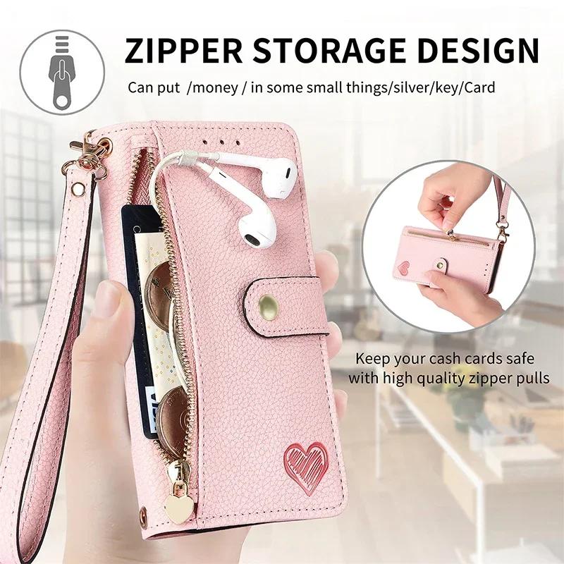 Luxury Zip Leather Wallet Case For Samsung Galaxy S24 S23 FE S22 Plus S21 S20 Note 20 Ultra Coin Purse Cards Solt Holder Cover