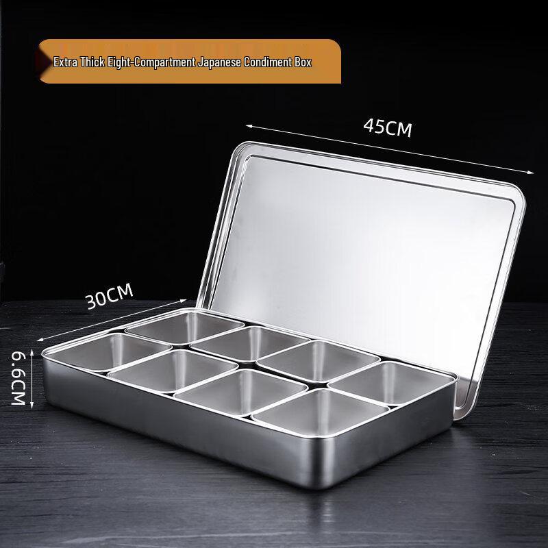 YiCang Japanese Style 8-Grid Stainless Steel Seasoning Box with Spoon