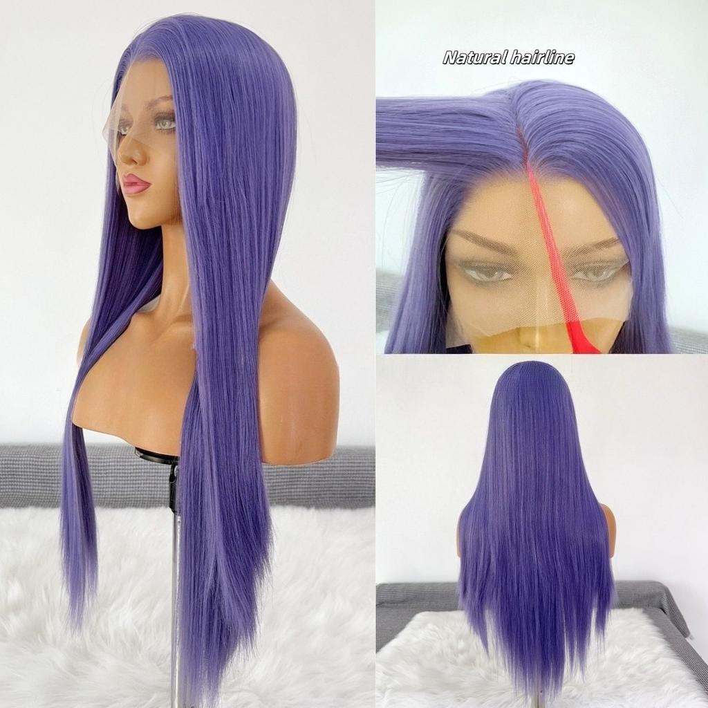Purple Wig for Women Cosplay Wig 26inch Long Straight Hair Wigs 13*4 Synthetic Lace Wigs Natural Hairline for Daily Use