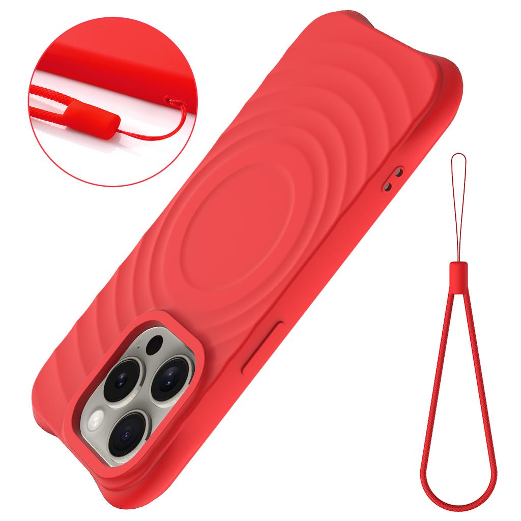 For iPhone 16 Pro Max Case Compatible with MagSafe Ripple Texture Liquid Silicone Protective Cover with Strap