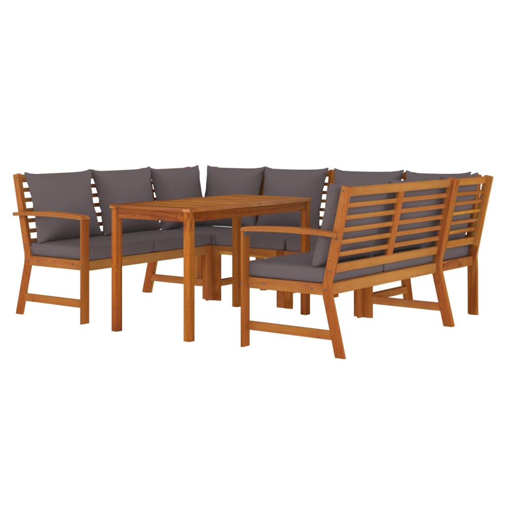 7 Piece Garden Dining Set with Cushions Solid Acacia Wood