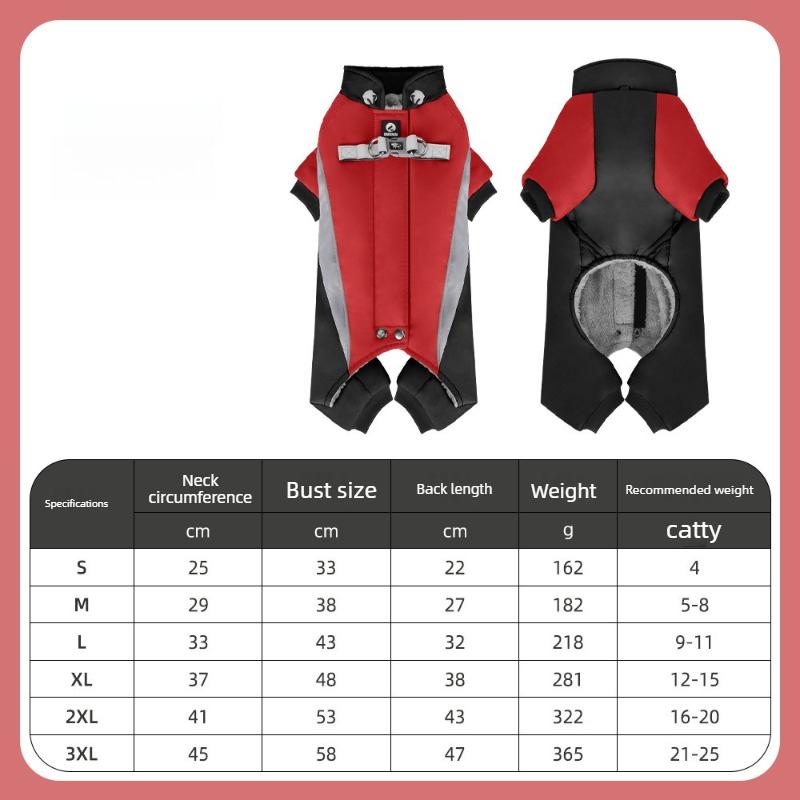 

Winter Pet Clothes Dog Four-legged Cotton Clothes Reflective Belt Traction Cold-proof Dog Cotton Clothes Warm Outdoor Dog Coats S 2kg червоний