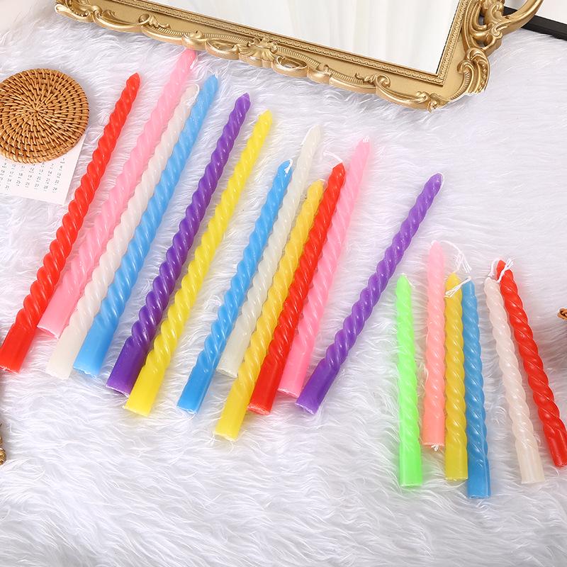 12 Candy-Colored Spiral Candles: Twisted, Smokeless, Long-Stem for European Candlesticks - Perfect for Weddings and Birthdays
