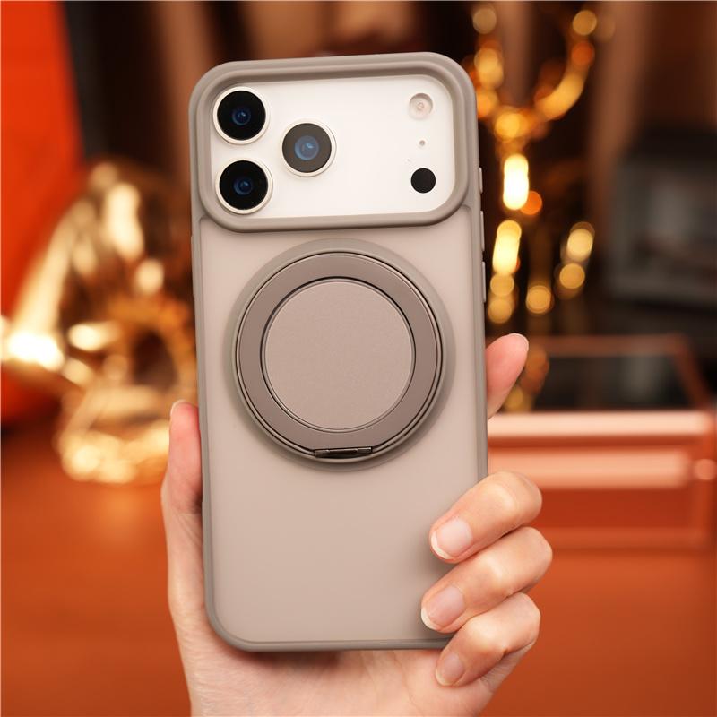 IPhone 17 16Pro 15 14 17Pro Max Matte Shockproof Stand Holder Back Cover Luxury Rotating Pivot Magnetic Bracket Magsafe Case