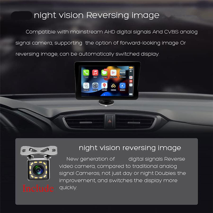 7 Inch For Wireless Carplay Android Auto Monitor Portable Screen Bluetooth Mirro