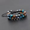 Men's Adjustable Woven Yoga Bracelet with Natural Tiger Eye Beads and Black Magnetic Clasp