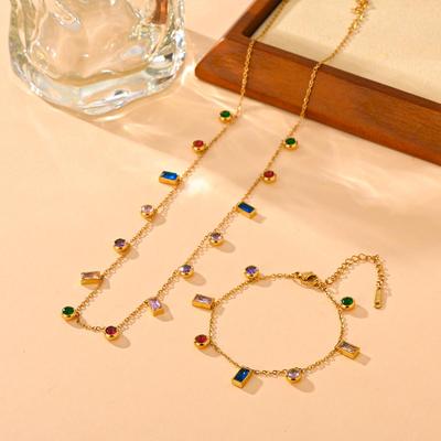 Titanium Steel Multicolor Zirconia Necklace & Bracelet Set - Elegant, Fashionable, and Versatile