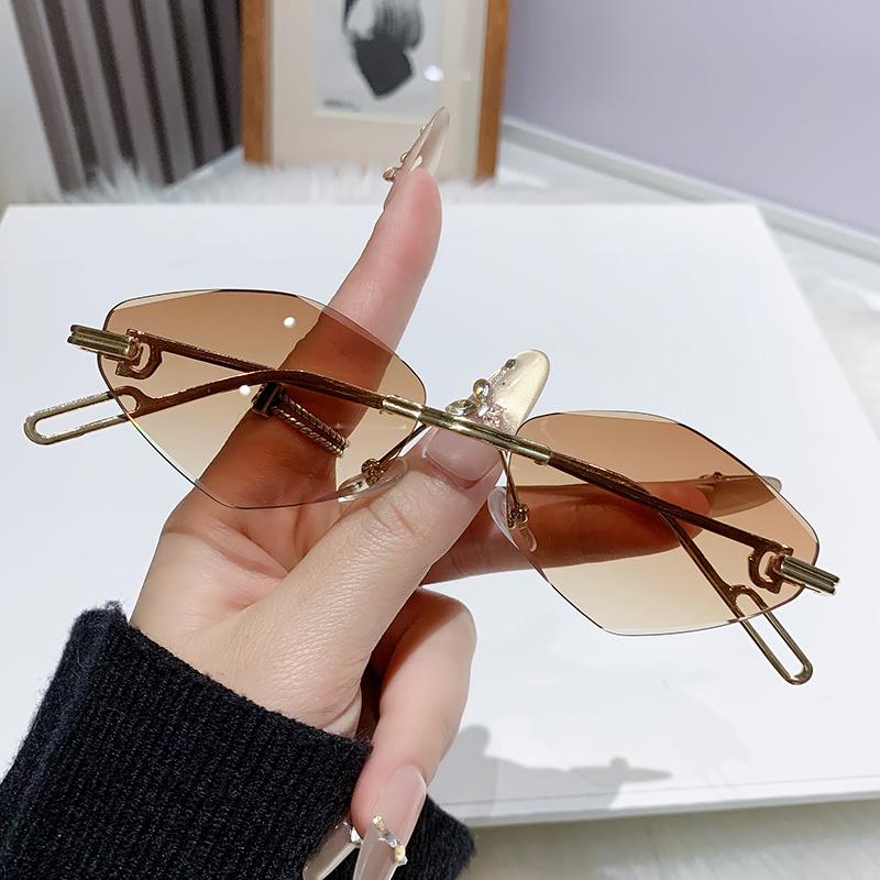 Diamond Shaped Sunglasses For Women  New Metal Sunglasses Frameless Sunglasses With Concave Design For Photography 90329