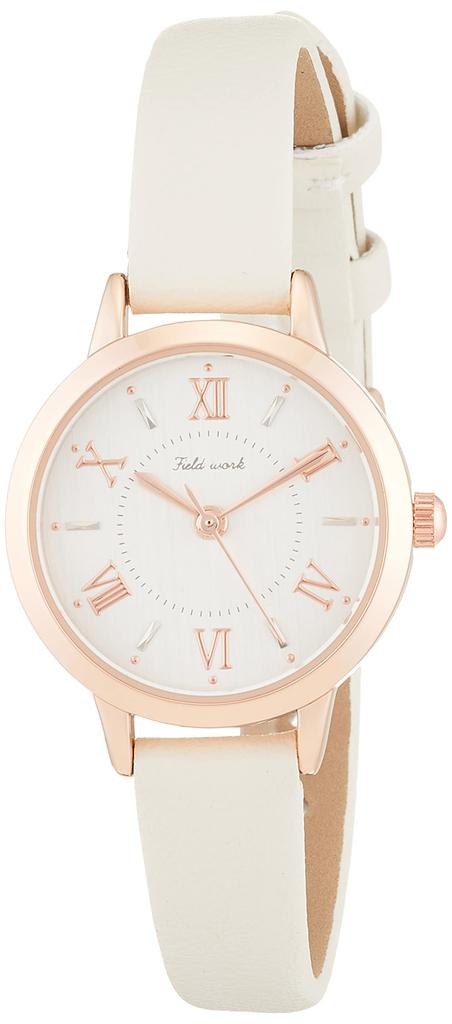 Fieldwork Analog Patre Pink Gold with Leather White Watch, Strap, JN002-1, Women's,