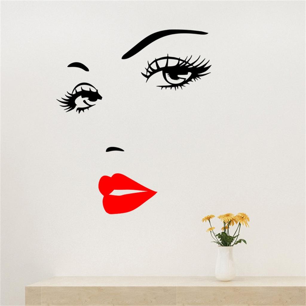 Beautiful Women Face and Red Lips Wall Sticker Home Living Room Bedroom Decoration